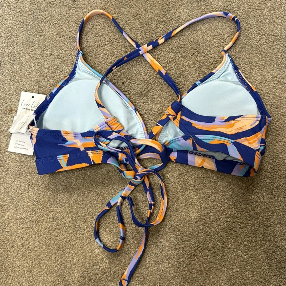 Cupshe Release Happiness Blue Floral Print Lace Up Back Bikini Top Size S - Picture 3 of 5